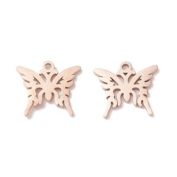 304 Stainless Steel Pendants, Butterfly, Rose Gold, 10.5x12x0.8mm, Hole: 1mm