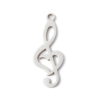 201 Stainless Steel Pendants, Musical Note, G Clef, Stainless Steel Color, 24x9.5x1mm, Hole: 1.4mm