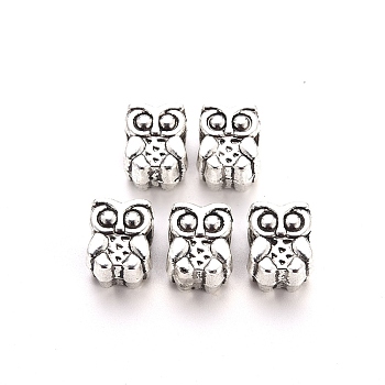 Tibetan Style Alloy European Beads, Large Hole Beads, Cadmium Free & Lead Free, Owl, Antique Silver, 11x9x8mm, Hole: 5mm, about 350pcs/1000g