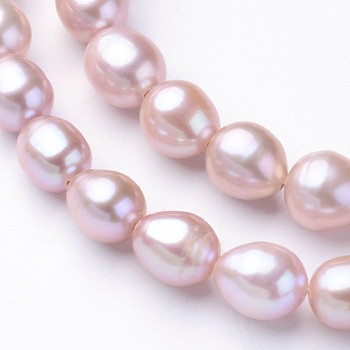 Natural Cultured Freshwater Pearl Beads Strands, Oval, Plum, 7~8x7~8mm, Hole: 0.5mm, about 35~37pcs/strand, 13.98 inch(35.5cm)