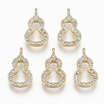 Brass Micro Pave Clear Cubic Zirconia Charms, Nickel Free, Gourd/ Calabash, Real 18K Gold Plated, 13.5x8x2mm, Hole: 0.8mm