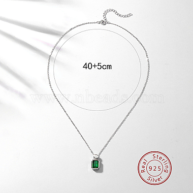 Cubic Zirconia Rectangle Pendant Necklace with Rhodium Plated 925 Sterling Silver Chains(BR7247)-3