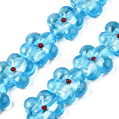 Deep Sky Blue Flower Silver Foil Beads