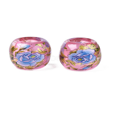 Flower Printed Transparent Acrylic Rondelle Beads(TACR-S160-01-E02)-2