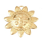 304 Stainless Steel Pendants, Sun Charms, Real 18K Gold Plated, 49.5x49.5x3.5mm, Hole: 5.5x4.5mm(STAS-B115-03G)