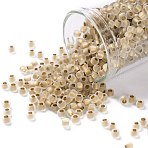 TOHO Round Seed Beads, Japanese Seed Beads, (989FM) Bronze Lined Crystal Matte, 8/0, 3mm, Hole: 1mm, about 222pcs/bottle, 10g/bottle(SEED-JPTR08-0989FM)