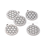 Non-Tarnish 201 Stainless Steel Sacred Geometry Pendants, Spiritual Charms, Filigree Joiners Findings, Laser Cut, Flower of Life, Stainless Steel Color, 22x19.5x1mm, Hole: 1.4mm(STAS-S105-JN899-1)