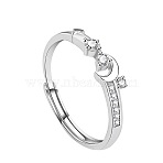 999 Sterling Silver with Clear Cubic Zirconia Finger Rings, Moon with Star, Platinum, Inner Diameter: Adjustable(FS-WG8222C-02)