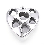 Acrylic Pendants, Hollow Heart Charms, Silver, 38x36.5x12.5mm, Hole: 2.5mm(OACR-T030-35A)