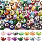 100Pcs 2 Styles Opaque Resin European Beads, Imitation Crystal, Two-Tone Large Hole Beads, with Silver Tone Brass Double Cores, Rondelle, Mixed Shapes, 14x9.5mm, Hole: 5mm, 50pcs/style(RPDL-YW0001-20)