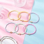 Acrylic Round Beads Stretch Bracelets for Women, with Cross CCB Plastic Beads, Mixed Color, Inner Diameter: 2-1/8 inch(5.5cm)(BJEW-JB12065)