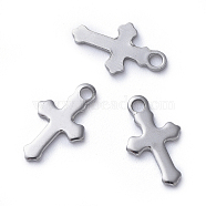 304 Stainless Steel Tiny Cross Charms, Laser Cut, Stainless Steel Color, 12x8.5x1mm, Hole: 1.4mm(STAS-E466-12B)