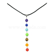 Natural & Synthetic Chakra Gemstone Pendant Necklaces, Imitation Leather Cord Mecklaces for Women, 17-7/8 inch(45.4cm)(NJEW-JN04539)