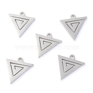 304 Stainless Steel Charms, Laser Cut, Triangle, Stainless Steel Color, 12x11.5x1.1mm, Hole: 1.4mm(STAS-O142-60P)