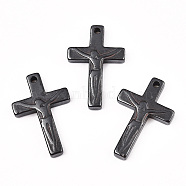 Synthetic Non-magnetic Hematite Pendants, For Easter, Grade A, Crucifix Cross, Black, 34x22x4.5mm, Hole: 2mm(G-Q894-24-A)