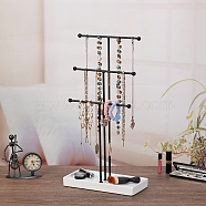 3-Tier Iron T-Bar Jewelry Display Risers, Jewelry Organizer Holder with White Wooden Base, for Bracelets Necklaces Storage, Electrophoresis Black, 11x24x45cm(ODIS-C008-02EB)