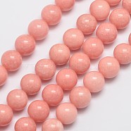 Natural Malaysia Jade Beads Strands, Imitation Rhodochrosite, Round, Dyed, Salmon, 10mm, Hole: 1mm, about 38pcs/strand, 15 inch(X-G-A146-10mm-B08)
