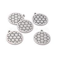 201 Stainless Steel Sacred Geometry Pendants, Spiritual Charms, Filigree Joiners Findings, Laser Cut, Flower of Life, Stainless Steel Color, 22x19.5x1mm, Hole: 1.4mm(STAS-S105-JN899-1)