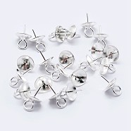 925 Sterling Silver Cup Pearl Bail Pin Pendants, For Half Drilled Beads, Silver, 7x4mm, Hole: 1.5mm, Pin: 0.6mm(X-STER-F036-04S-4mm)