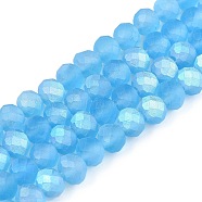 Transparent Glass Beads Strands, Faceted, Frosted, Half AB Color Plated, Rondelle, Deep Sky Blue, 6x4.5mm, Hole: 1.4mm, about 84~85pcs/strand, 41.5~42cm(EGLA-A044-T6mm-MB08)