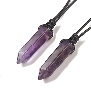 Natural AmethystPendant Necklaces, with Waxed Cord, bullet, 16.14~32.68 inch(41~83cm)(NJEW-M196-02F)