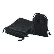 Rectangle Velvet Packing Pouches, Drawstring Bags, for Gift Wrapping, Black, 10x8cm(TP-YW0001-03D)