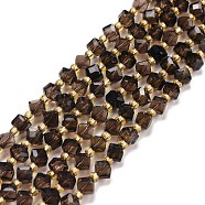 Natural Smoky Quartz Beads Strands, with Seed Beads, Faceted, Diagonal Cube Beads, 5~6x5~6x4~5mm, Hole: 1mm, about 49~55pcs/strand, 15.35''~15.75''(39~40cm)(G-P463-49)