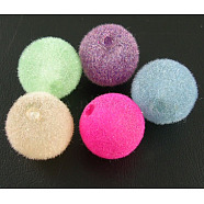 Flocky Style Resin Beads, Mixed Color, about 14mm in diameter, hole: 1.5mm(X-RB043)