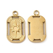 Ion Plating(IP) 304 Stainless Steel Pendant Cabochon Settings, Rectangle with Sun Pattern, Real 14K Gold Plated, Tray: 3mm, 23x12x2mm, Hole: 2.5mm(STAS-C070-06G)