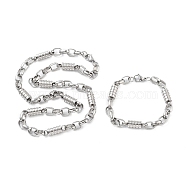 Anti-Tarnish 201 Stainless Steel Column Link Chain Necklace & Bracelets Set, 304 Stainless Steel Clasp Jewelry Set for Men Women, Stainless Steel Color, 24.02 inch(610mm), 8.86 inch(225mm)(SJEW-G083-11P)