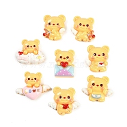 Love Theme Resin Cabochons, Yellow Bear, Mixed Color, 20.5~23x18.5~27.5x7~9mm(RESI-H166-10)