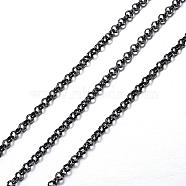 304 Stainless Steel Chain, Unwelded, Rolo Chains, with Spool, Electrophoresis Black, 3x1mm, about 65.61 Feet(20m)/roll(STAS-N0013-20B)