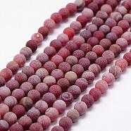 Frosted Natural Agate Beads Strands, Round, Dyed & Heated, Red, 8mm, Hole: 1mm, about 48pcs/strand, 14.5 inch(G-F367-8mm-04)