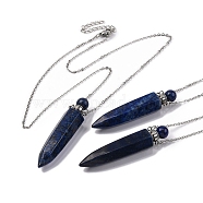 Dyed Natural Lapis Lazuli Bullet Shaped Perfume Bottle Pendant Necklaces, 304 & 201 Stainless Steel Cable Chain Necklaces for Women, Stainless Steel Color, 18.70 inch(47.5cm)(G-B089-02P-09)