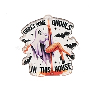 Halloween Theme Opaque Printed Acrylic Pendants, Ghost, 35x33x1.8mm, Hole: 2.2mm(SACR-S034-05D)