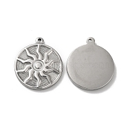 304 Stainless Steel Pendants, Flat Round with Sun Charm, Stainless Steel Color, 29x25x3mm, Hole: 1.5mm(STAS-Q001-31P)