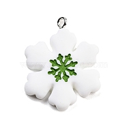 Christmas Theme Opaque Resin Pendants, with Platinum Tone Iron Loops, Snowflake, 30~30.5x23~23.5x4~4.5mm, Hole: 2mm(RESI-F054-A10)