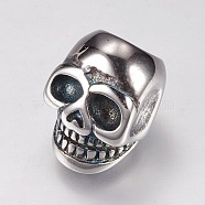 304 Stainless Steel Beads, Skull, Antique Silver, 14.5x10x10mm, Hole: 5.5mm(STAS-F144-118AS)