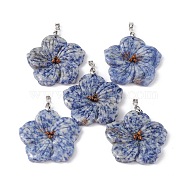 Natural Blue Spot Jasper Big Pendants, Peach Blossom Charms, with Platinum Plated Alloy Snap on Bails, 57x48x9mm, Hole: 6x4mm(G-B040-01P-08)