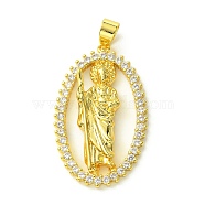 Brass Micro Pave Clear Cubic Zirconia Pendants, Real 18K Gold Plated, Oval, 40.5x24x7mm, Hole: 4x3mm(KK-H472-42A-G)