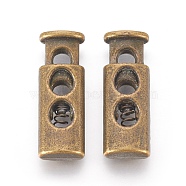 Alloy Spring Cord Locks, Antique Bronze, 26~27x10x5~6mm, Hole: 4.5~5mm(X-PALLOY-WH0027-04-AB)