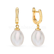925 Sterling Silver Dangle Hoop Earrings for Women, with Teardrop Plastic Imitation Pearl, White, 35x10mm(BY4788)