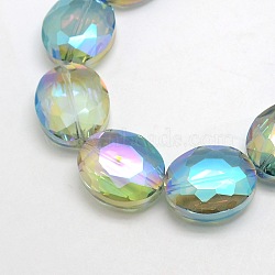 Faceted Electroplate Crystal Glass Oval Beads Strands, Rainbow Color Plated, Turquoise, 24x20x10mm, Hole: 1mm, about 30pcs/strand, 28.3 inch(X-EGLA-F060B-03)