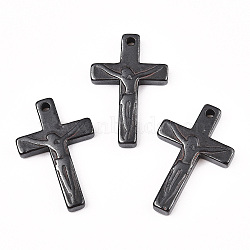 Synthetic Non-magnetic Hematite Pendants, For Easter, Grade A, Crucifix Cross, Black, 34x22x4.5mm, Hole: 2mm(G-Q894-24-A)