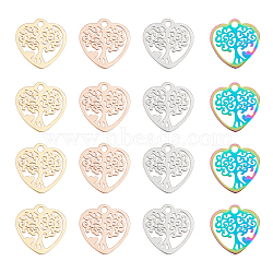 16Pcs 4 Colors 201 Stainless Steel Pendants, Laser Cut, Heart with Tree of Life, Mixed Color, 15.5x15.5x1mm, Hole: 1.8mm, 4pcs/color(STAS-DC0002-83)