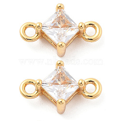 Brass Clear Cubic Zirconia Connector Charms, Rhombus Links, Real 18K Gold Plated, 7x11x4mm, Hole: 1.2mm(KK-G516-09G)