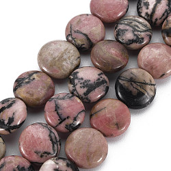 Natural Rhodonite Beads Strands, Flat Round, 12x5.5mm, Hole: 1mm, about 33pcs/strand, 15.75 inch(40cm)(G-S359-345A)