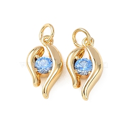 Brass Micro Pave Cubic Zirconia Pendants, Cadmium Free & Lead Free, Rack Plating, Long-Lasting Plated, with Jump Ring, Real 18K Gold Plated, 16x8.5x4.5mm, Hole: 3.3mm(KK-C143-08G)