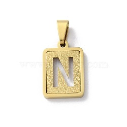 304 Stainless Steel Alphabet Pendants, Real 18K Gold Plated, Rectangle Charm, Letter N, 17.5x12x2mm, Hole: 7.5x3.5mm(STAS-S152-01G-N)