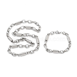 Anti-Tarnish 201 Stainless Steel Column Link Chain Necklace & Bracelets Set, 304 Stainless Steel Clasp Jewelry Set for Men Women, Stainless Steel Color, 24.02 inch(610mm), 8.86 inch(225mm)(SJEW-G083-11P)